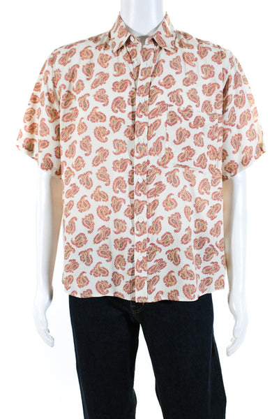 The Kooples Mens Paisley Print Collared Buttoned Short Sleeve Top Orange Size M