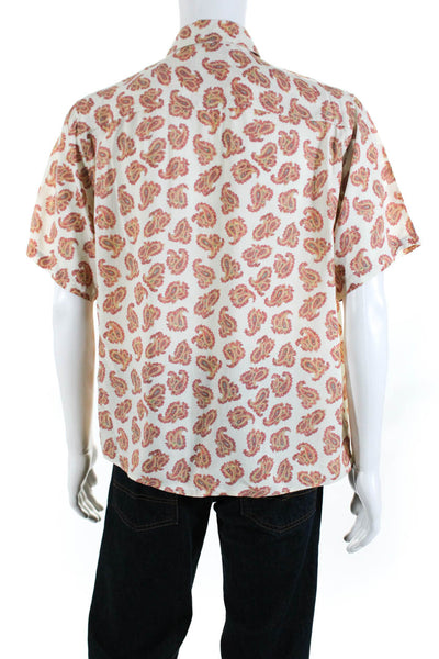 The Kooples Mens Paisley Print Collared Buttoned Short Sleeve Top Orange Size M