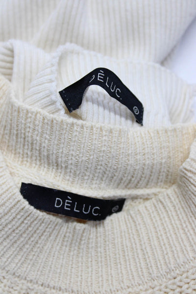 Deluc Womens Ribbed High Neck Crop Sleeveless Sweater Ivory XS Small Lot 2