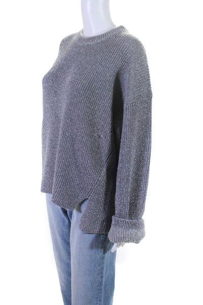 Joie Womens Metallic Ribbed Knit Crew Neck Long Sleeve Sweater Silver Size M