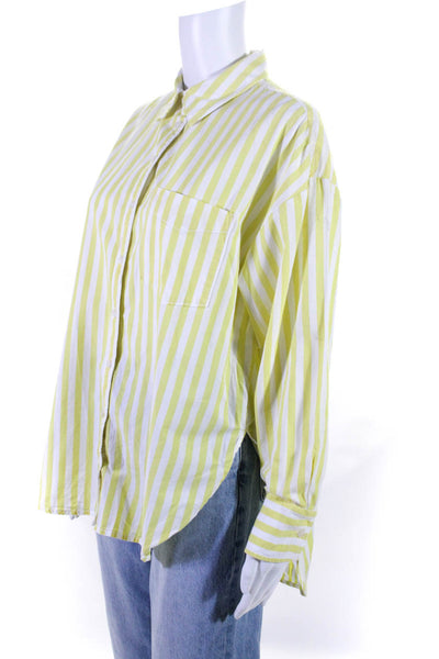 Maeve Anthropologie Womens Striped Collared Button Up Blouse Top Yellow Size S