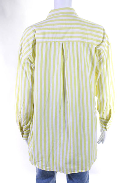 Maeve Anthropologie Womens Striped Collared Button Up Blouse Top Yellow Size S