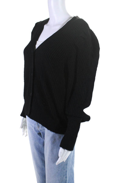 Design 365 Womens V-Neck Button Up Puff Sleeve Cardigan Sweater Black Size L