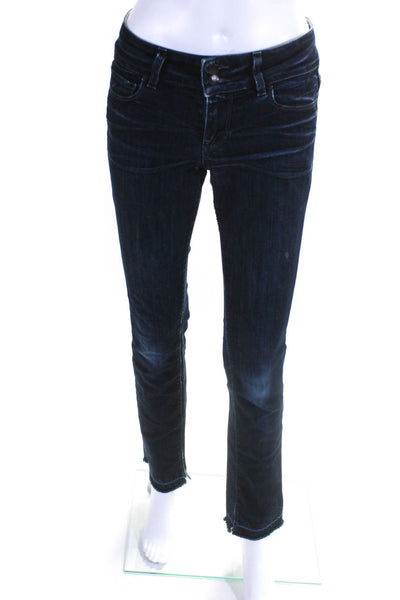 Paige Womens Cotton Buttoned Dark Wash Straight Leg Jeans Blue Size EUR26
