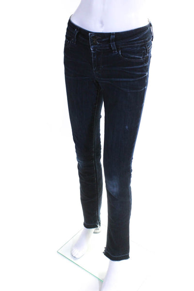 Paige Womens Cotton Buttoned Dark Wash Straight Leg Jeans Blue Size EUR26