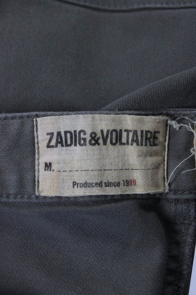 Zadig & Voltaire Womens Cotton Darted Buttoned Skinny Leg Pants Green Size M