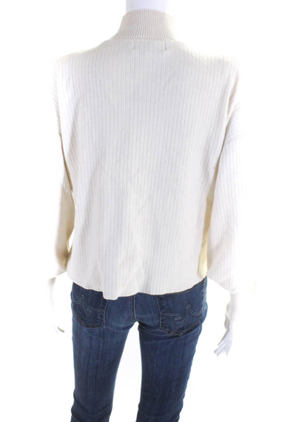 L Academie Womens Ribbed High Neck Balloon Sleeve Cropped Sweater Beige Size XS