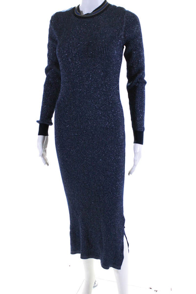 Scotch & Soda Women's Long Sleeve Metallic Knit Maxi Dress Blue Size M