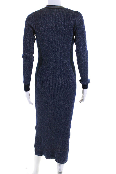 Scotch & Soda Women's Long Sleeve Metallic Knit Maxi Dress Blue Size M