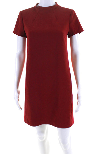 Theory Women's Short Sleeve Knee Length Shift Dress Red Size 2