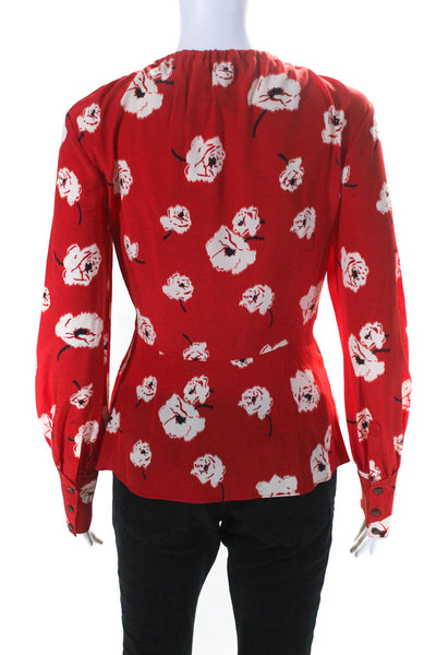 10 Crosby Derek Lam Womens Tie Neck Floral Long Sleeve Top Blouse Red Size 0