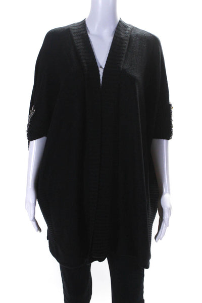 Thurley Womens Embellished Dolman Sleeve Open Front Cardigan Black Size XS