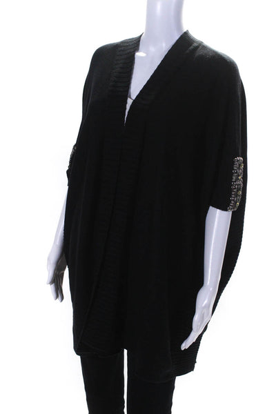 Thurley Womens Embellished Dolman Sleeve Open Front Cardigan Black Size XS