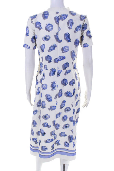 Altuzarra Womens Ceramic Pot Print Midi Shirt Dress Blue White Size IT 34