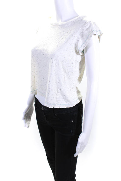 Maje Womens Short Sleeve Scoop Neck Speckled Tee Shirt White Cotton Size 1