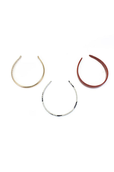 Designer Womens Snakeskin Print Metallic Leather Headbands Brown Gold Gray Lot 3