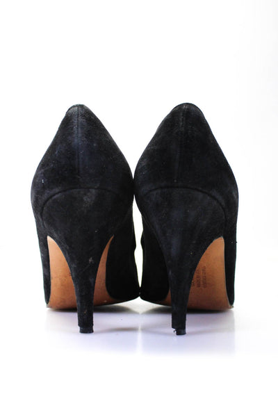 Salvatore Ferragamo Women's Suede Pointed Leather Motif Pumps Black Size 8.5