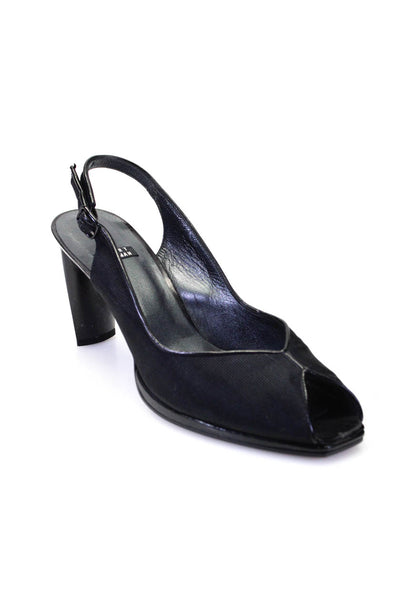 Stuart Weitzman Women's Peep Toe Slingback Square Toe Heels Black Size 8.5