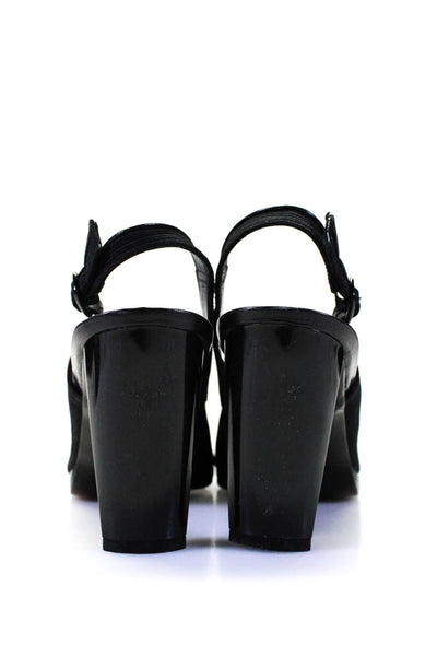 Stuart Weitzman Women's Peep Toe Slingback Square Toe Heels Black Size 8.5