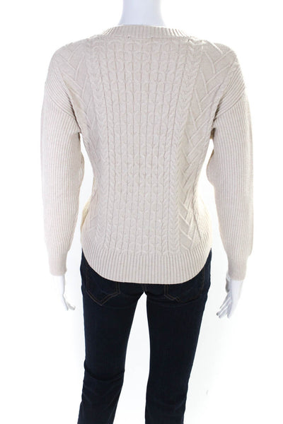 T Tahari Womens Cable Knit Long Sleeves V Neck Sweater Beige Size Medium