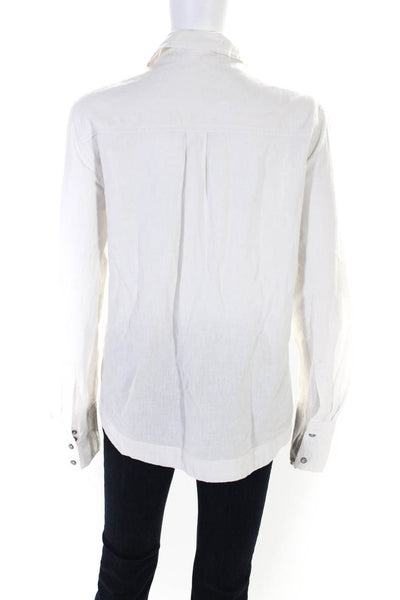 Free People Womens Collared Long Sleeves Blouse White Cotton Size Medium