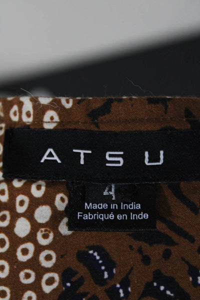 Atsu Womens Floral Print Ruffed Pencil Skirt Brown Cotton Size 4