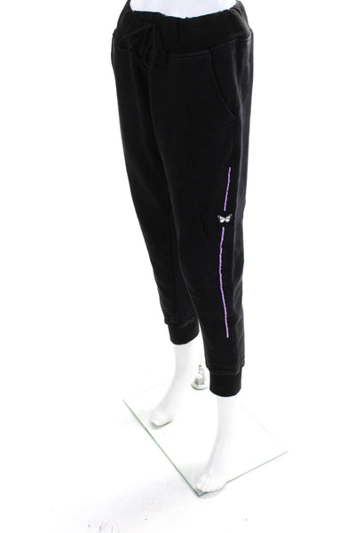 Influence Me NYC Womens Butterfly Drawstring Jogger Pants Black Purple Size M