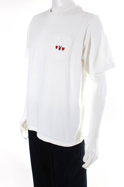 Supreme Mens Short Sleeved Embroidered Pocket Crew Neck T Shirt White Red Size M