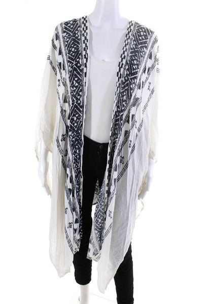 Steve Madden Womens Sheer Aztec Print Open Shawl Poncho Wrap White Black Blue