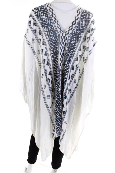 Steve Madden Womens Sheer Aztec Print Open Shawl Poncho Wrap White Black Blue