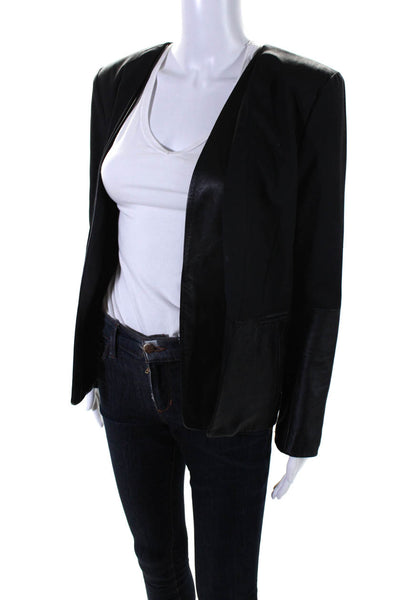 Parker Womens Leather Twill Open Front Blazer Jacket Black Size Small