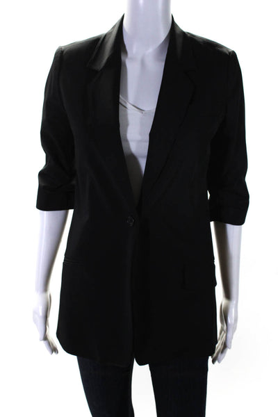 Elizabeth and James Womens Ruched 3/4 Sleeve Long Blazer Jacket Black Size 2