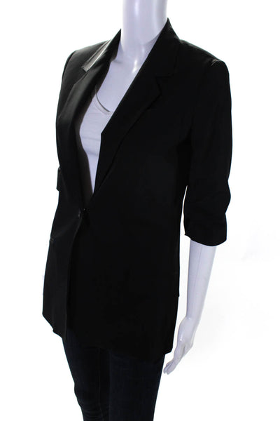 Elizabeth and James Womens Ruched 3/4 Sleeve Long Blazer Jacket Black Size 2