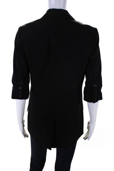 Elizabeth and James Womens Ruched 3/4 Sleeve Long Blazer Jacket Black Size 2