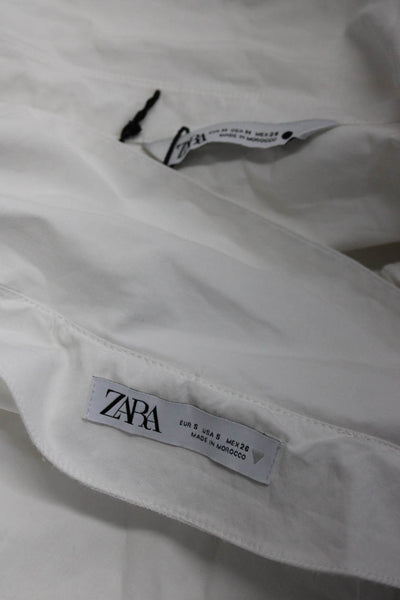 Zara Womens Button Down Shirts White Cotton Size Medium Small Lot 2