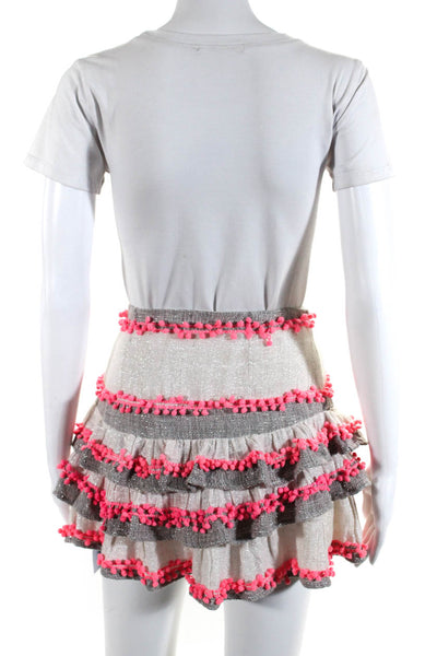 Tularosa Womkens Pom Pom Tiered Mini Skirt Multi Colored Cotton Size Small