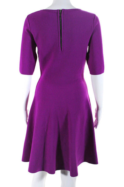 Milly Womens V Neck Short Sleeves A Line Sweater Dress Purple Size Small