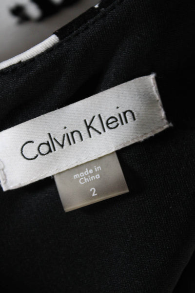 Calvin Klein Womens Sleeveless Inverted Pleat A Line Dress Black White Size 2