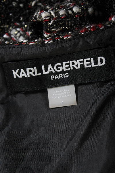Karl Lagerfeld Womens Tweed Sleeveless Trumpet Dress Black Red Size 4