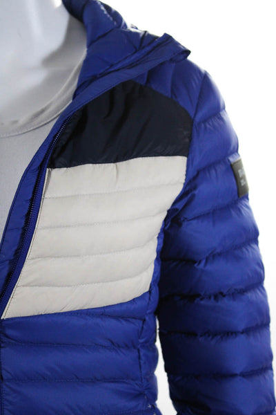 Orage Womens Full Zipper High Neck Puffer Blue Beige Size Extra Small