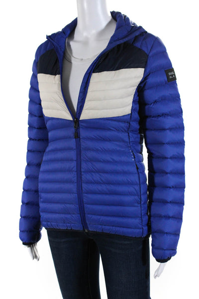 Orage Womens Full Zipper High Neck Puffer Blue Beige Size Extra Small