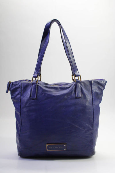 Marc By Marc Jacobs Womens Double Handle Open Top Tote Handbag Purple Leather