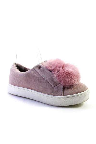 Sam Edelman Womens Slip On Double Pom Platform Sneakers Pink Suede Size 8