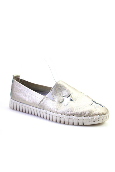 bernie mev. Womens Slop On Star Platform Star Sneakers Silver Tone Leather 40