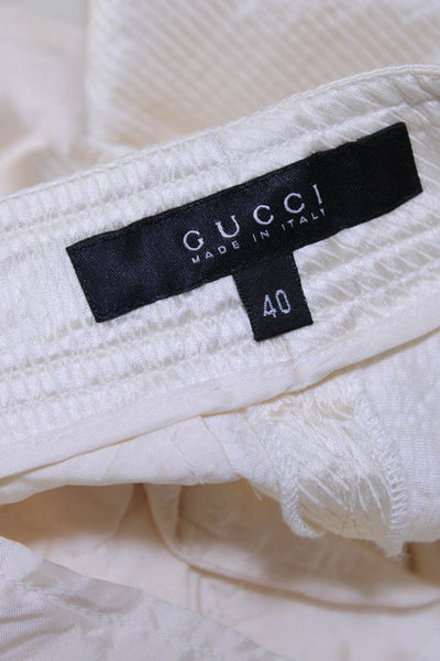 Gucci Womens Zipper Fly Mid Rise Straight Leg Pants White Cotton Size IT 40