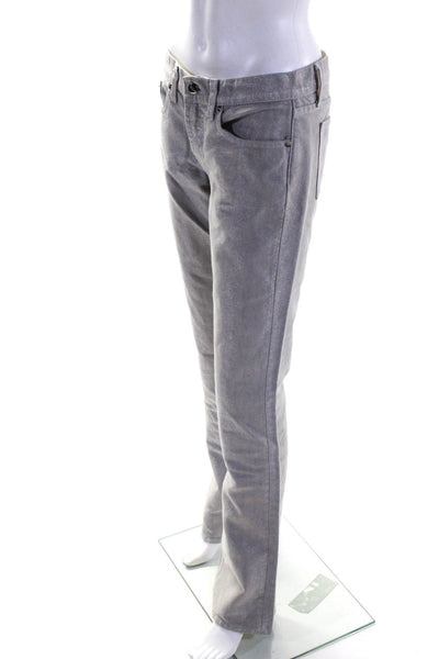 Ralph Lauren Black Label Womens Mid Rise Metallic Straight Leg Jeans Gray 28