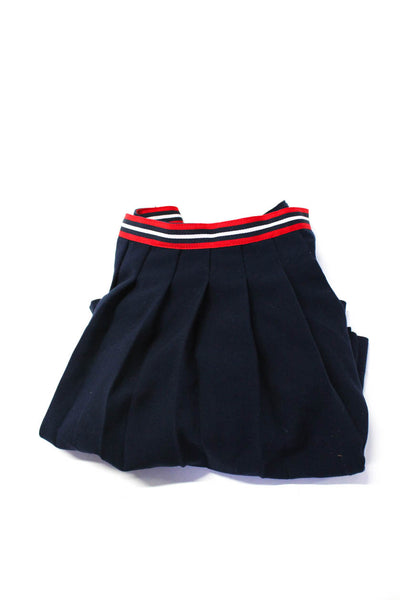 Jacadi Girls Unlined Striped Pleated Side Zip Mid-Calf Skirt Navy Size 8Y