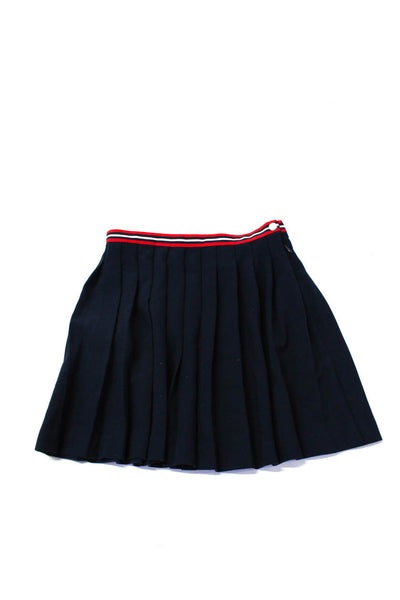 Jacadi Girls Unlined Striped Pleated Side Zip Mid-Calf Skirt Navy Size 8Y