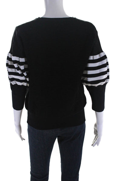 N By Nancy Womens Rippled Striped Sleeve Full Zip Jacket Black White Size S