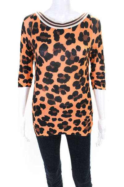 Blugirl Blumarine Women's Animal Print Short Sleeve Top Orange Size 42